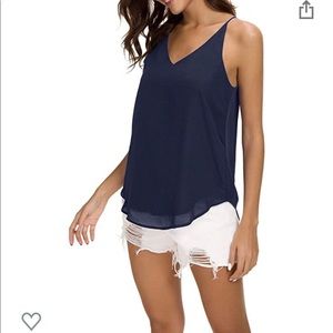 Women’s chiffon vneck navy tank